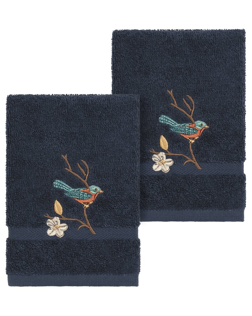 Linum Home Textiles Turkish Cotton Spring Time 2pc Embellished Washcloth Set In Blue
