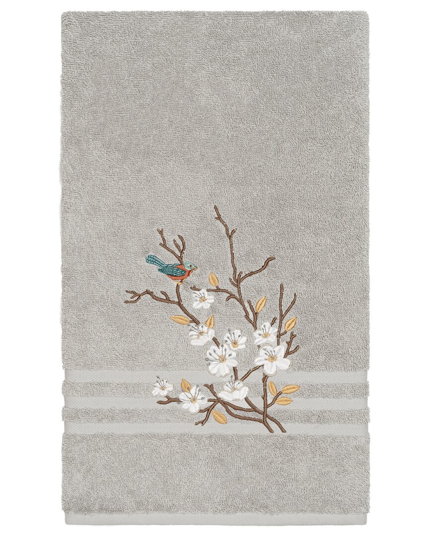 Linum Home Textiles Turkish Cotton Spring Time Embellished Bath Towel In Grey