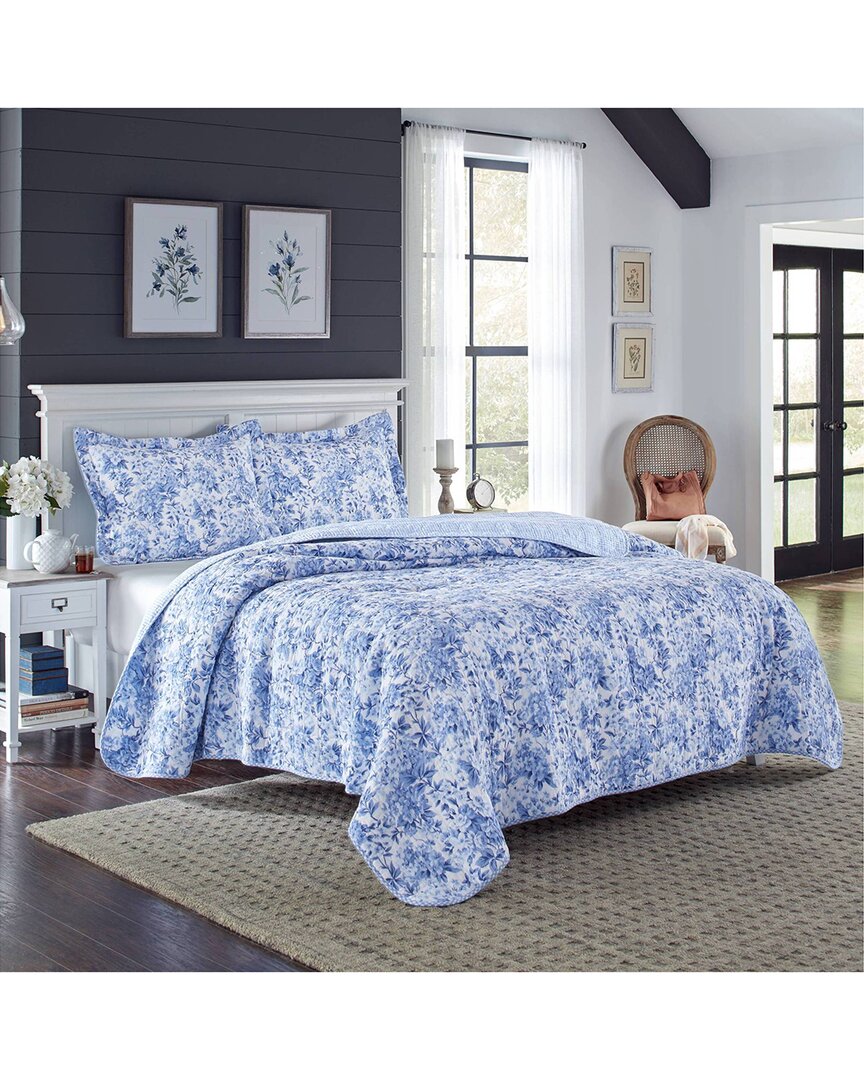 Laura Ashley Brighton 100% Cotton Reversible Quilt Set In Blue