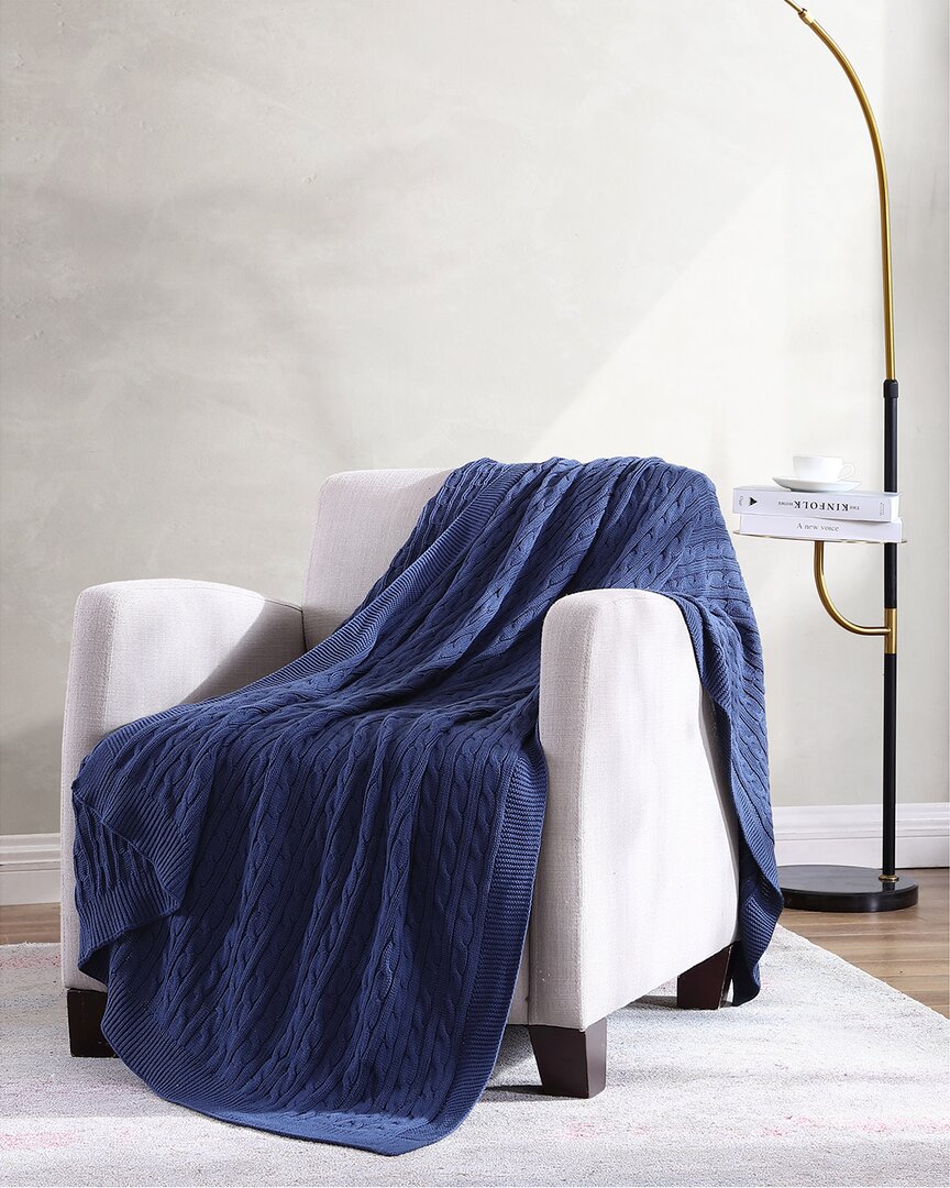 The Nesting Company Oak Cable Knitted Throw In Navy
