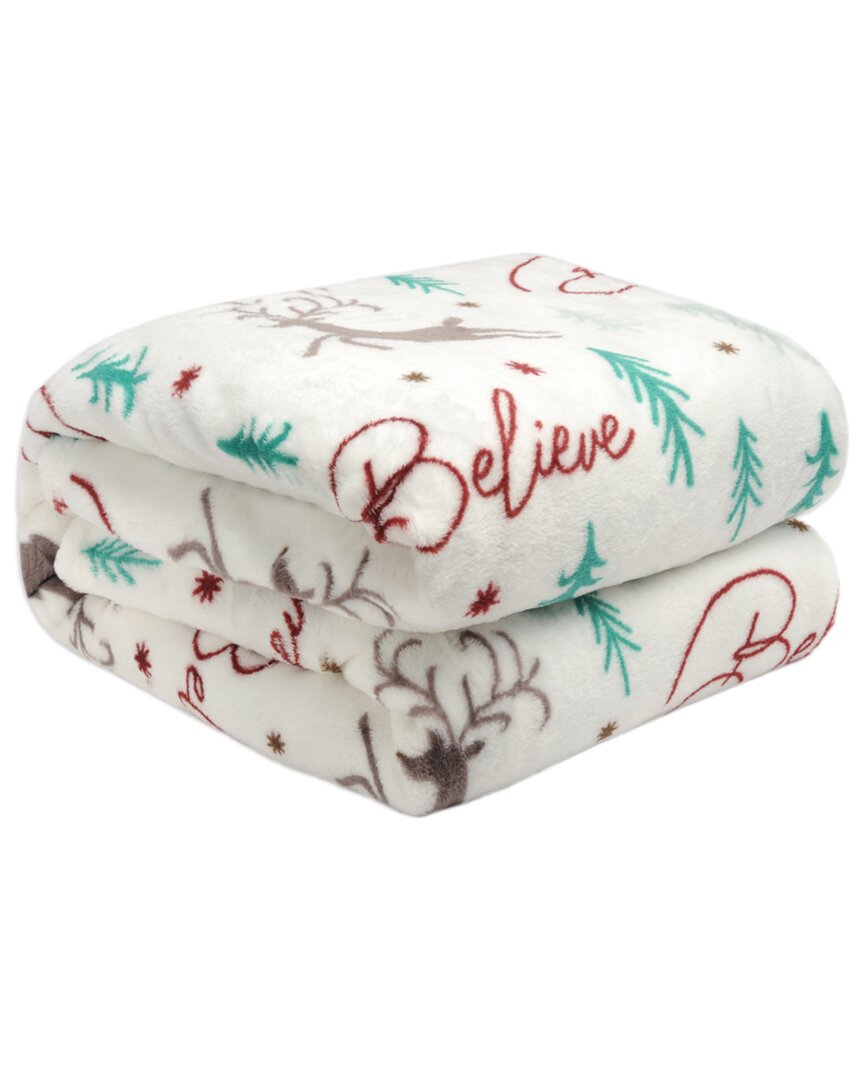 Kathy Ireland Holiday Print Plush Flannel Throw Bl
