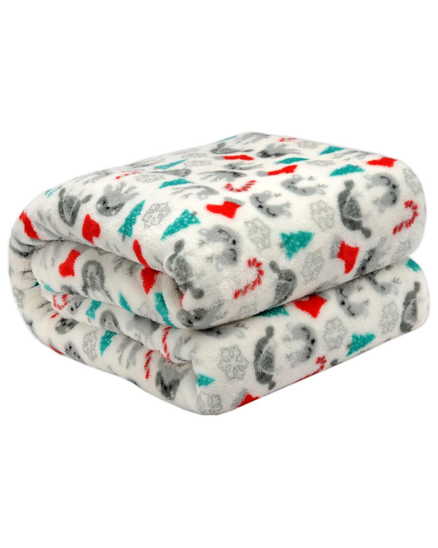 Kathy Ireland Holiday Print Plush Flannel Throw Bl