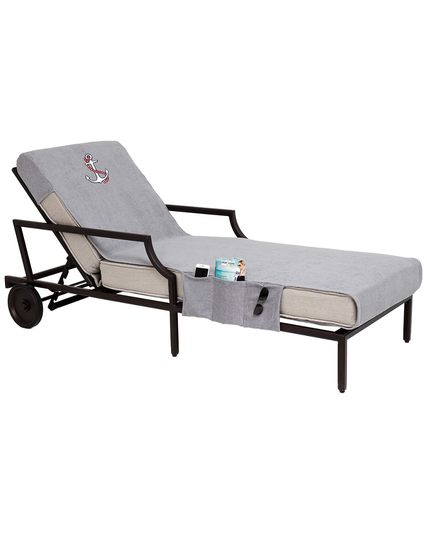Linum Home Textiles Anchor Embroidered Chaise Lounge Cover With Pockets