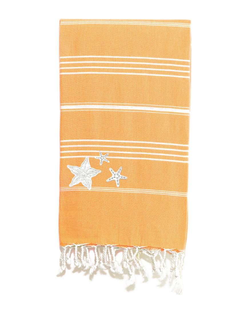 Linum Home Textiles Lucky Glittery Starfish Pestemal Beach Towel In Orange