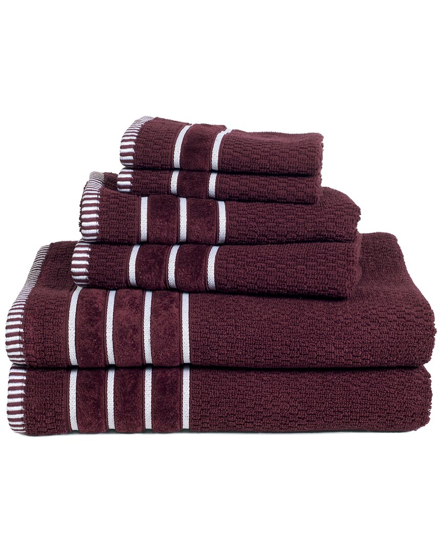 Lavish Home Rice Weave 6pc Cotton Towel Set In Burgundy