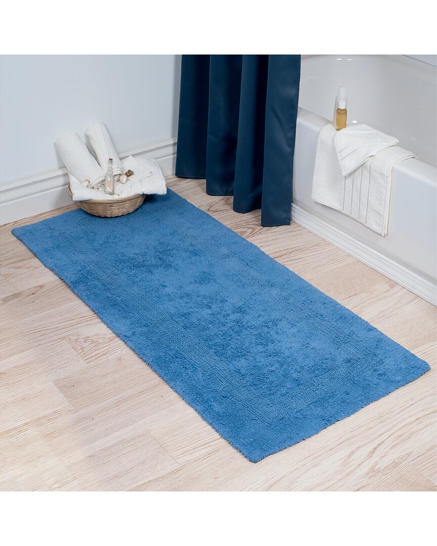 Lavish Home Cotton Plush Reversible Long Bath Mat In Blue