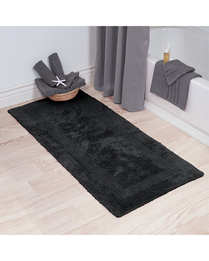 Lavish Home Cotton Plush Reversible Long Bath Mat In Black