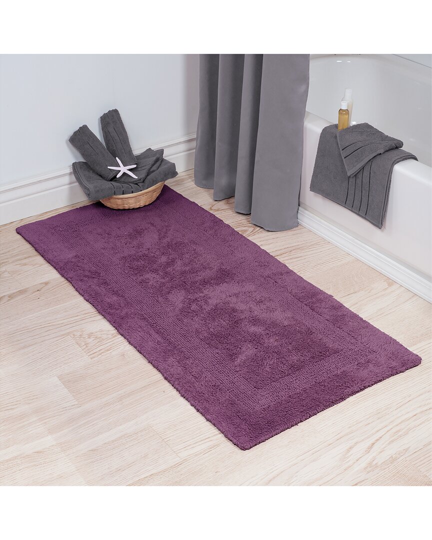 Lavish Home Cotton Plush Reversible Long Bath Mat In Purple