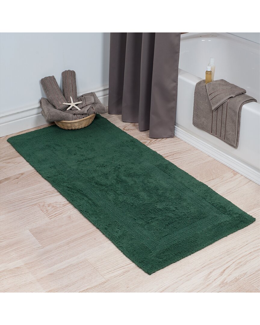 Lavish Home Cotton Plush Reversible Long Bath Mat In Green