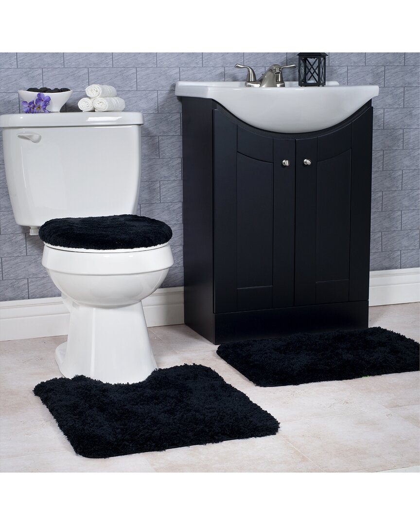 Lavish Home 3pc Super Plush Bath Rug Set In Black