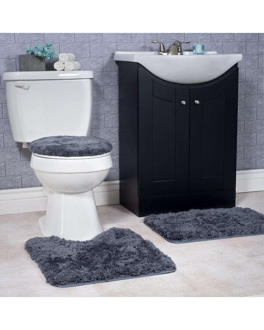 Lavish Home 3pc Super Plush Bath Rug Set In Platinum