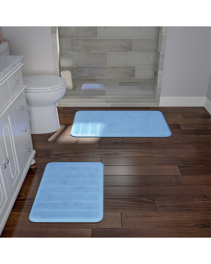 Lavish Home 2pc Memory Foam Quick Dry Bath Mat In Blue