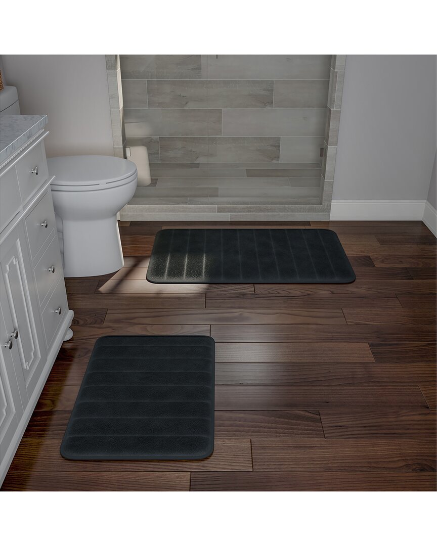 Lavish Home 2pc Memory Foam Quick Dry Bath Mat In Black