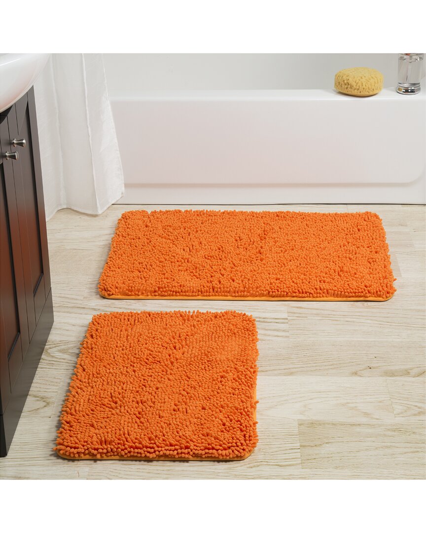 Lavish Home 2pc Memory Foam Shag Bath Mat In Orange