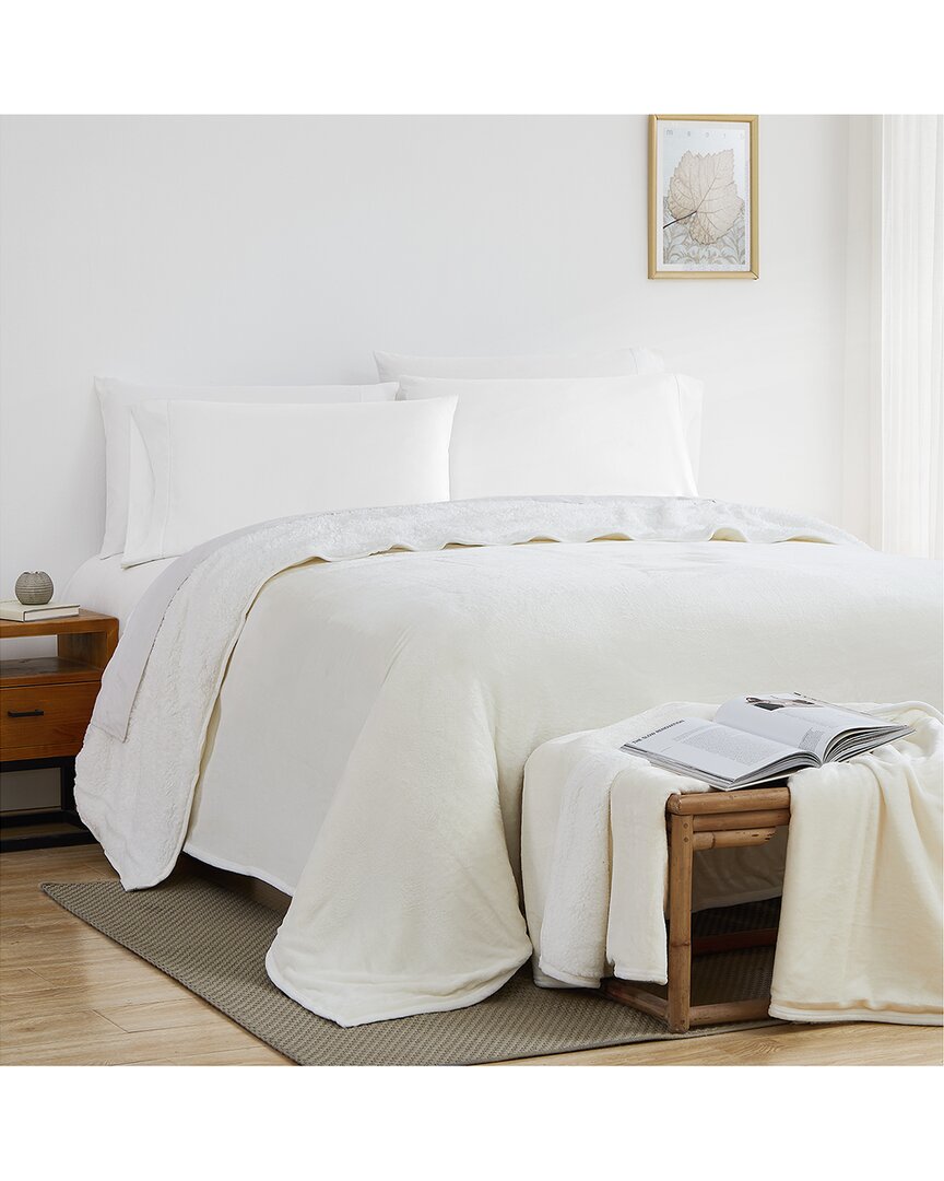 Southshore Fine Linens Ultra-soft Reversible Sherpa Fleece Blanket In Cream