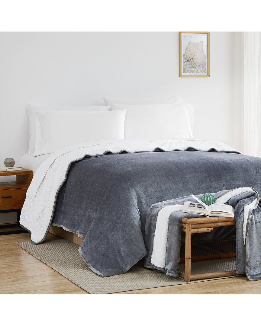 Southshore Fine Linens Ultra-soft Reversible Sherpa Fleece Blanket In Grey