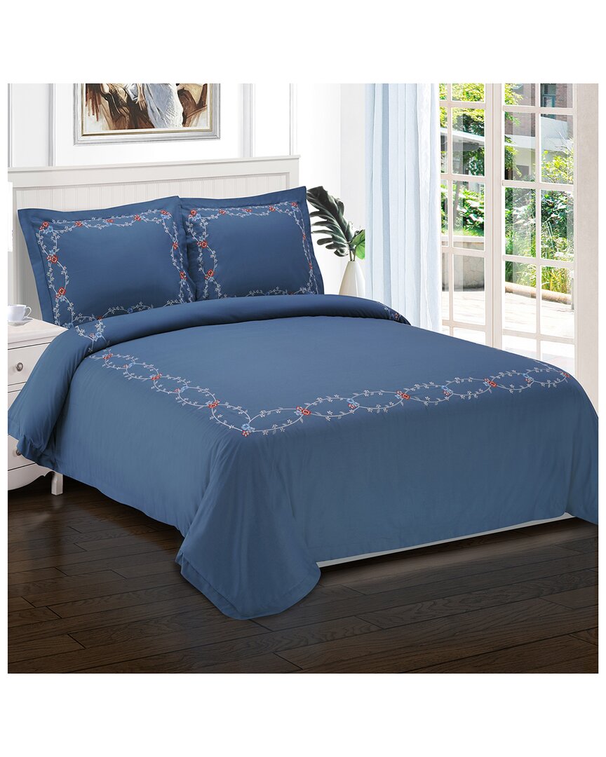 Shop Superior Discontinued  Helena Embroidered 3pc Cotton Duvet Cover Set In Blue