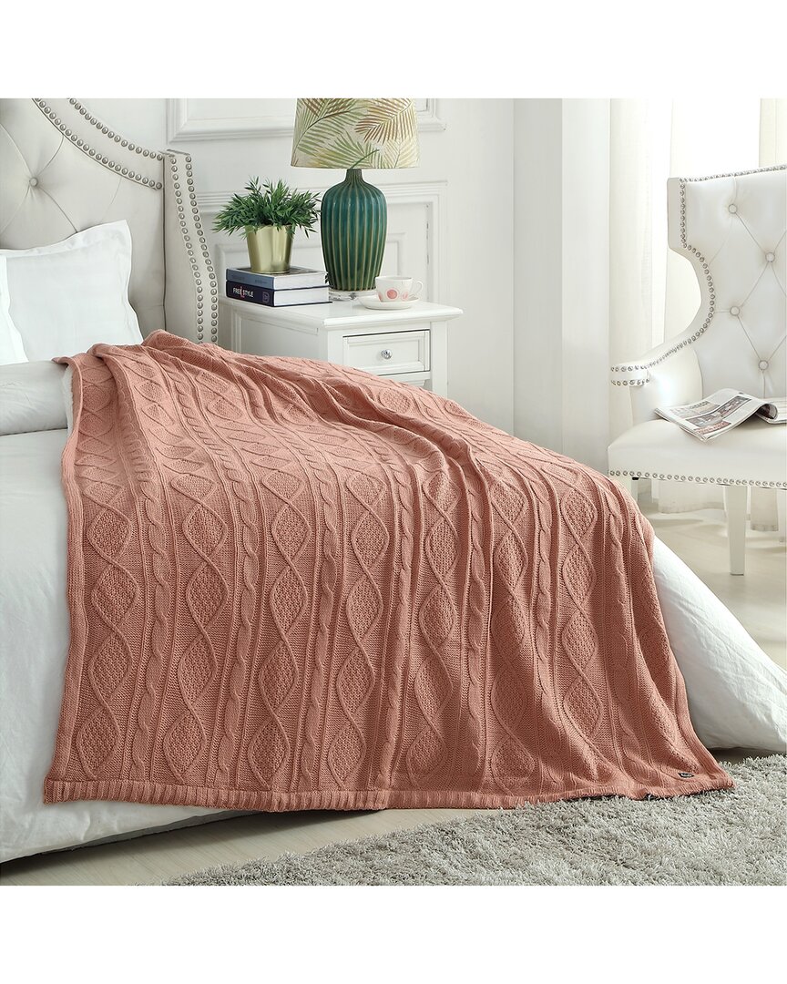 Cozy Tyme Zaim Cable Knit Throw In Blush
