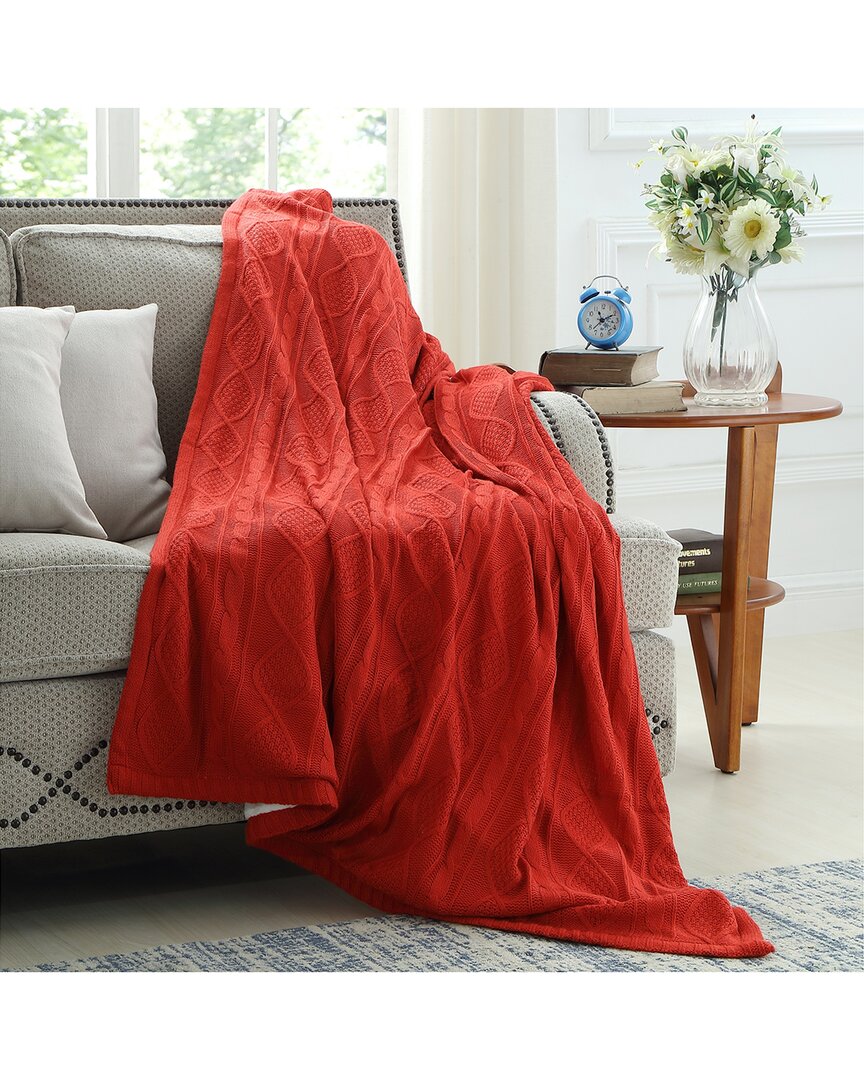 Cozy Tyme Zaim Cable Knit Throw In Red
