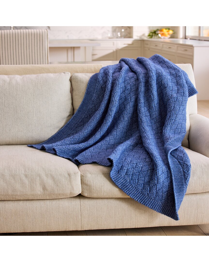Tommy Bahama Treillage Knit Wool Blend Reversible Throw Blanket In Blue