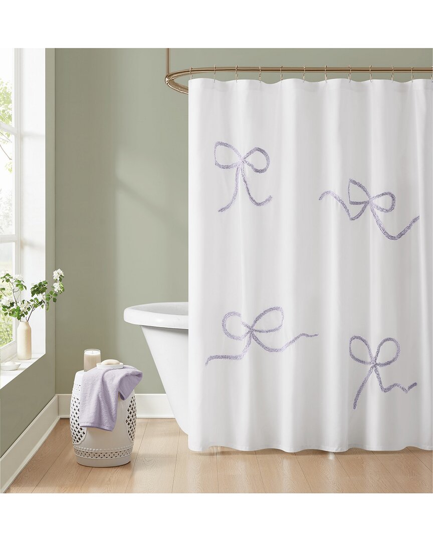 Truly Soft Textured Bows Shower Curtain In White
