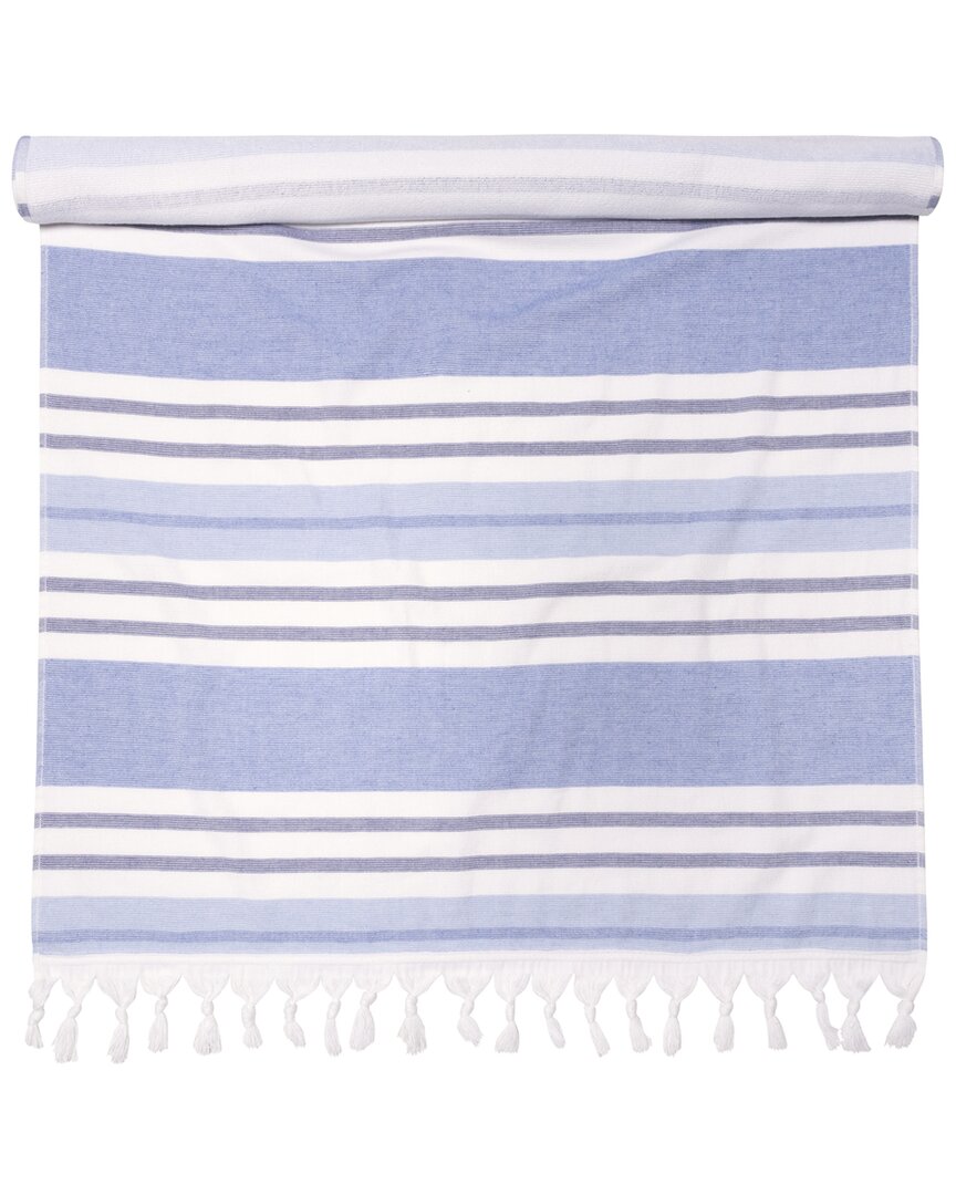 Superior Racer Stripe Fouta Lightweight Beach Towel With Tassels In Blue