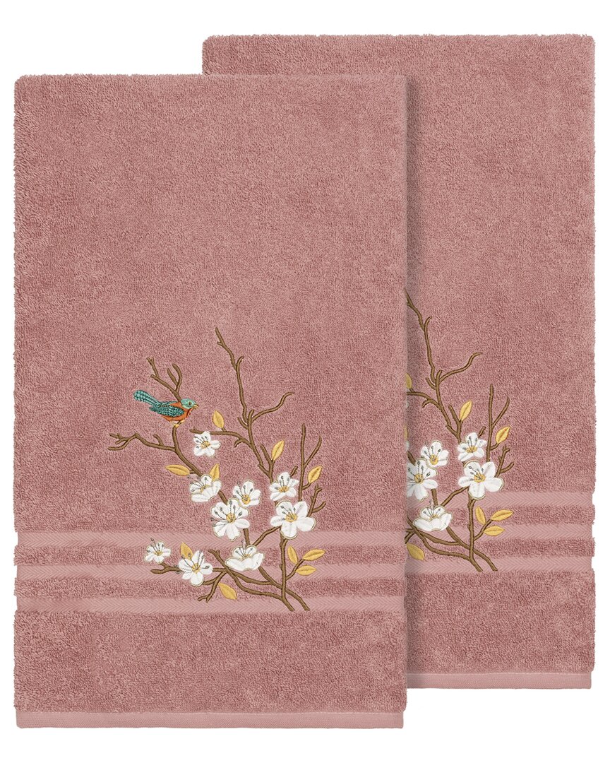 Linum Home Textiles Turkish Cotton Spring Time 2pc Embellished Bath Towel Set-tea Rose In Rose
