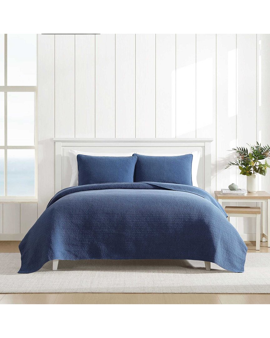 Nautica Seashore Stitch Enzyme Washed Reversible Quilt Set In Navy
