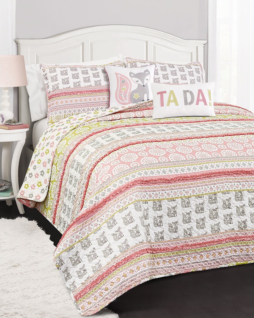 Lush Decor Fox Ruffle Stripe Quilt Set In Pink