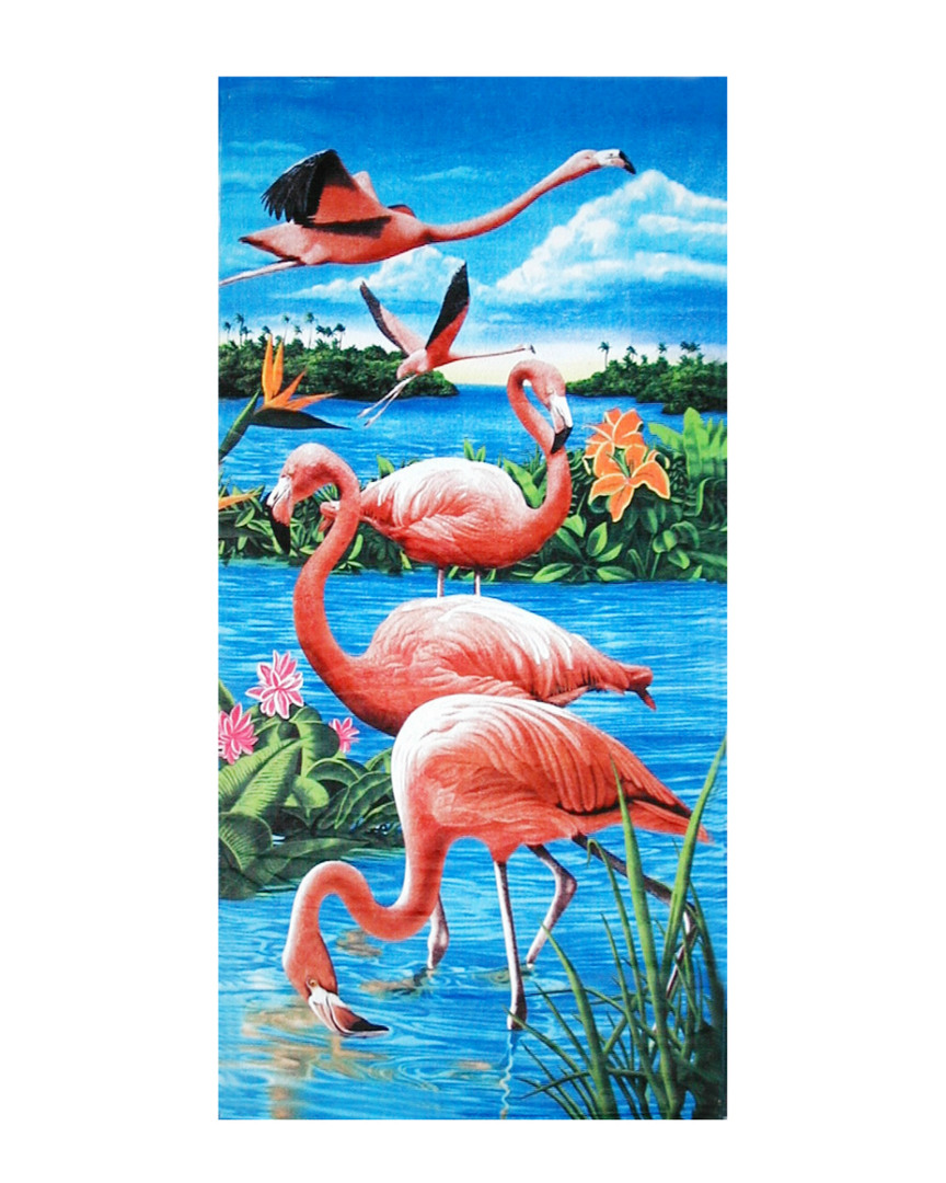 Dohler Set Of 2 Flamingos & Lake Beach Towels In Multi