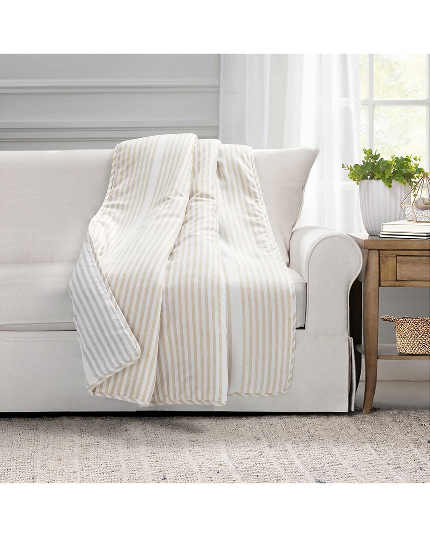 Lush Decor Farmhouse Drew Stripe Silver-infused Antimicrobial Throw In Neutral