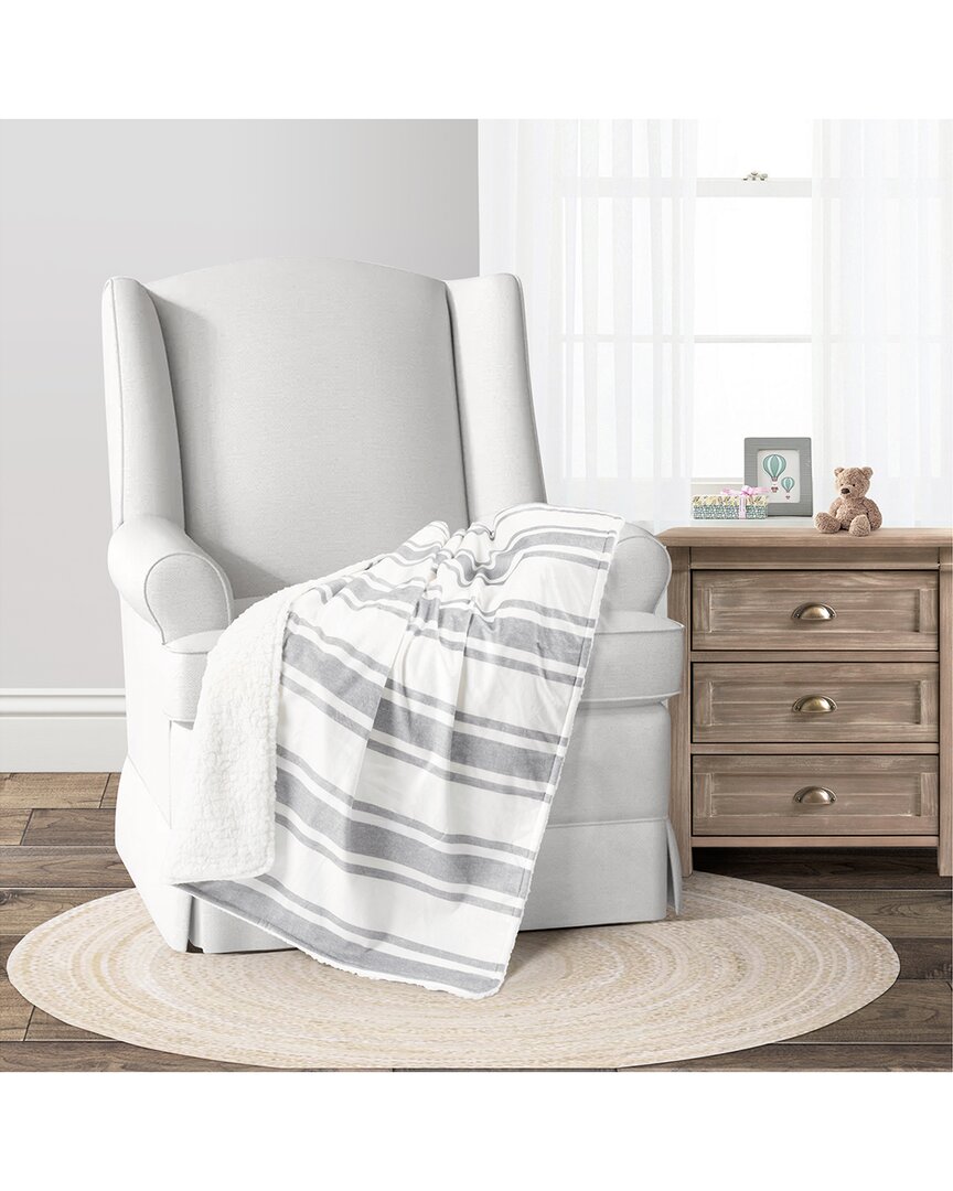 Lush Decor Farmhouse Stripe Soft Sherpa Blanket In Gray