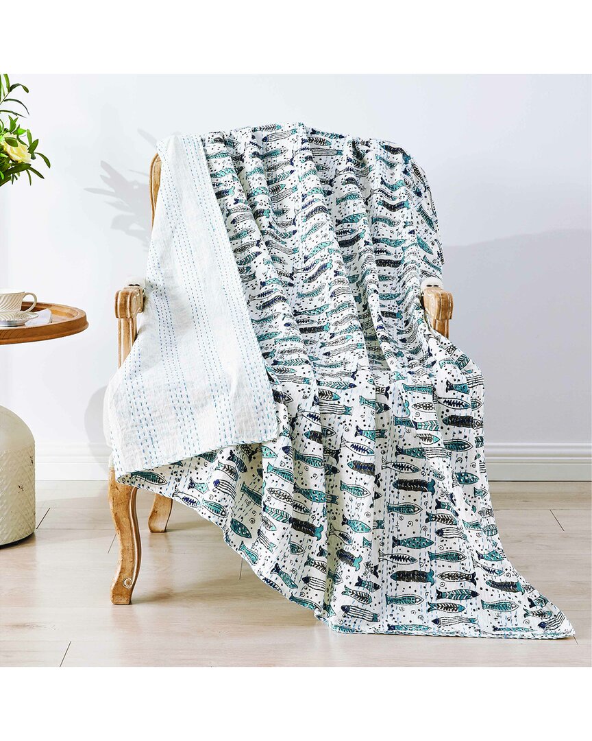 Melange Hand Stitched Fish Kantha Throw
