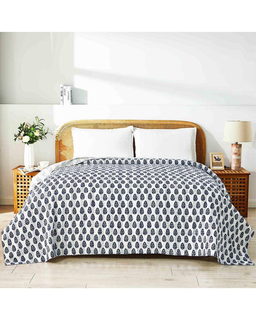 Melange Mélange Home Hand-stitched Floral Paisley Kantha Coverlet