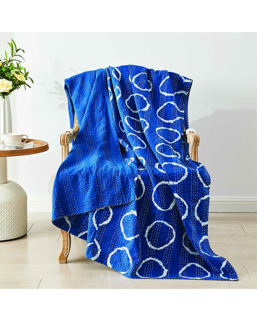 Melange Hand Stitched Floral Paisley Kantha Throw - Indigo