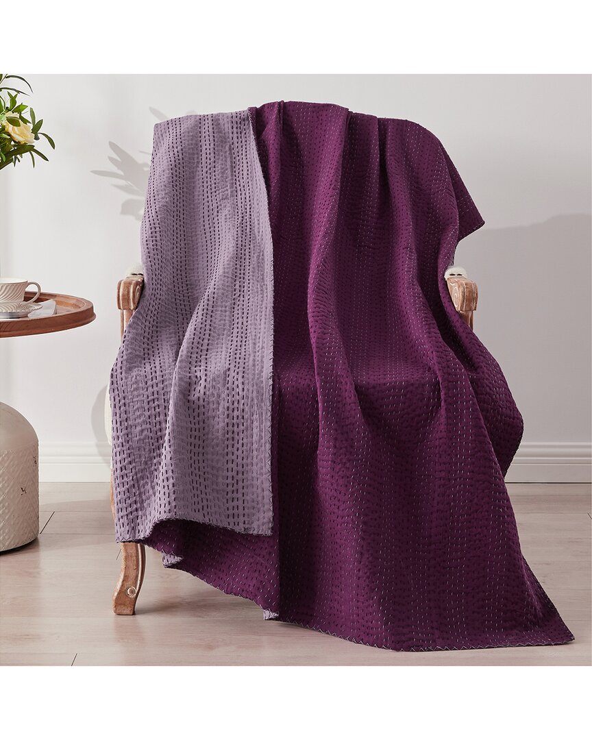Melange Hand Stitched Scallop Kantha Throw - Fig