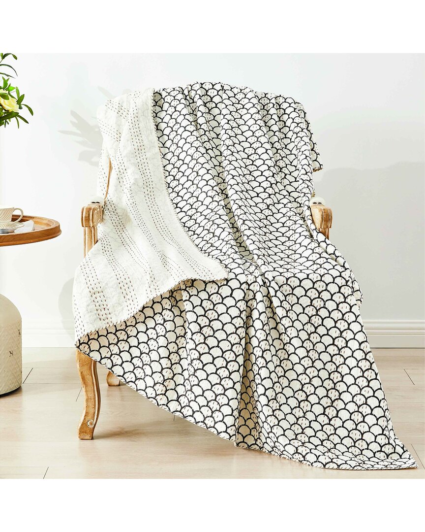 Melange Hand Stitched Scallop Kantha Throw - Indigo