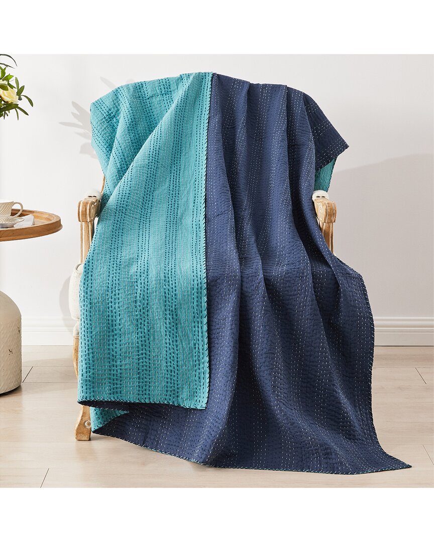 Melange Hand Stitched Scallop Kantha Throw - Navy