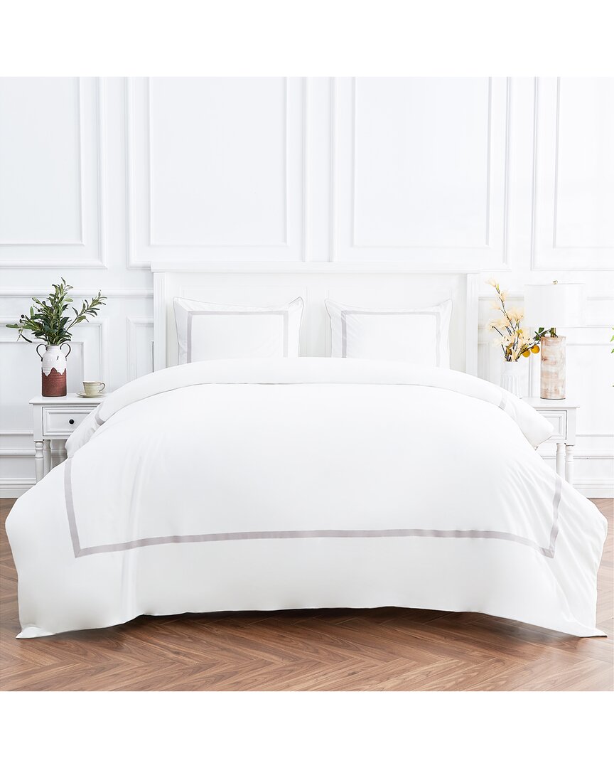 Melange Home 300 Thread Count Percale Cotton Classic Double Border Duvet Set In Grey