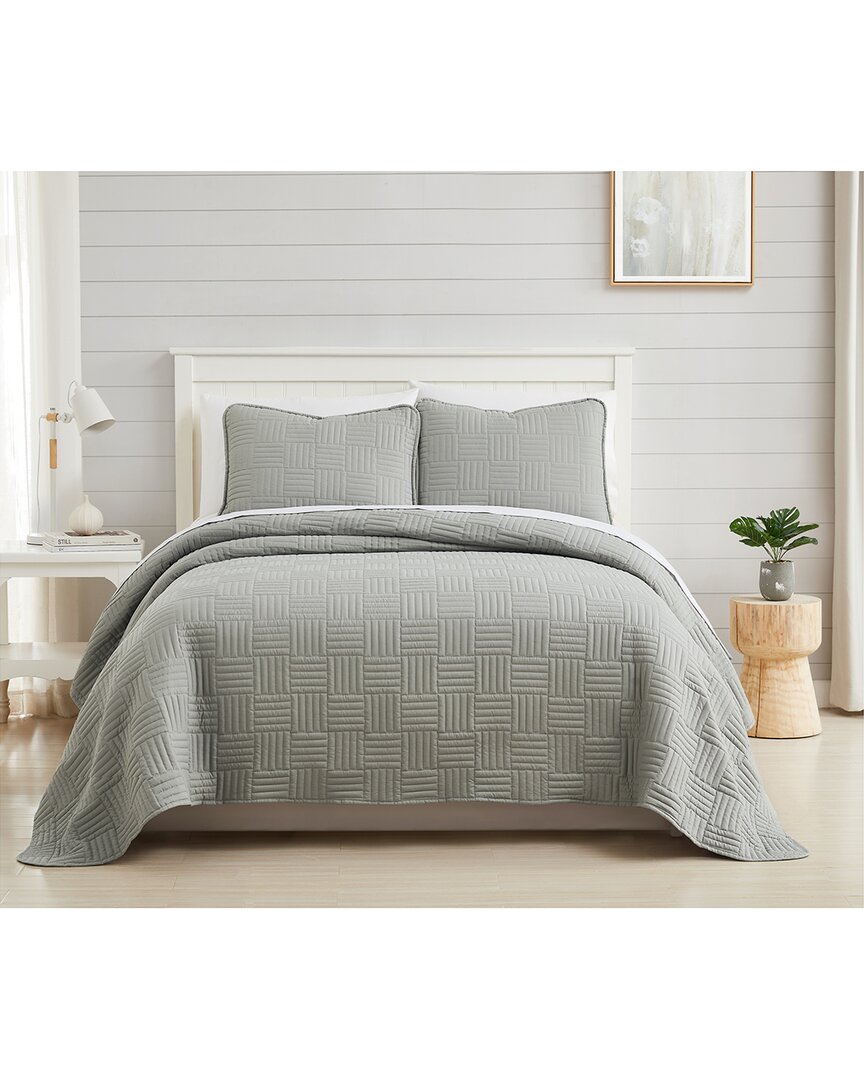 Southshore Fine Linens Grid Quilt And Sham Set In Grey