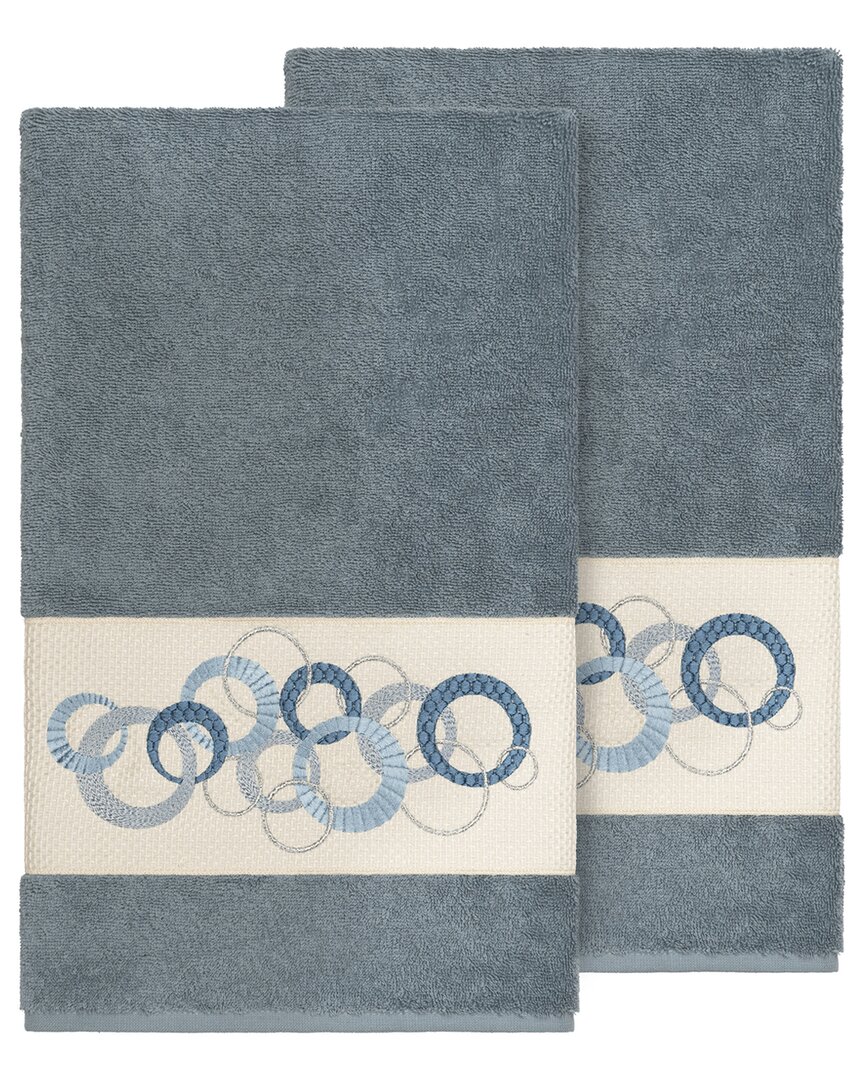Linum Home Textiles Turkish Cotton Annabelle 2pc Embellished Bath Towel Set In Teal