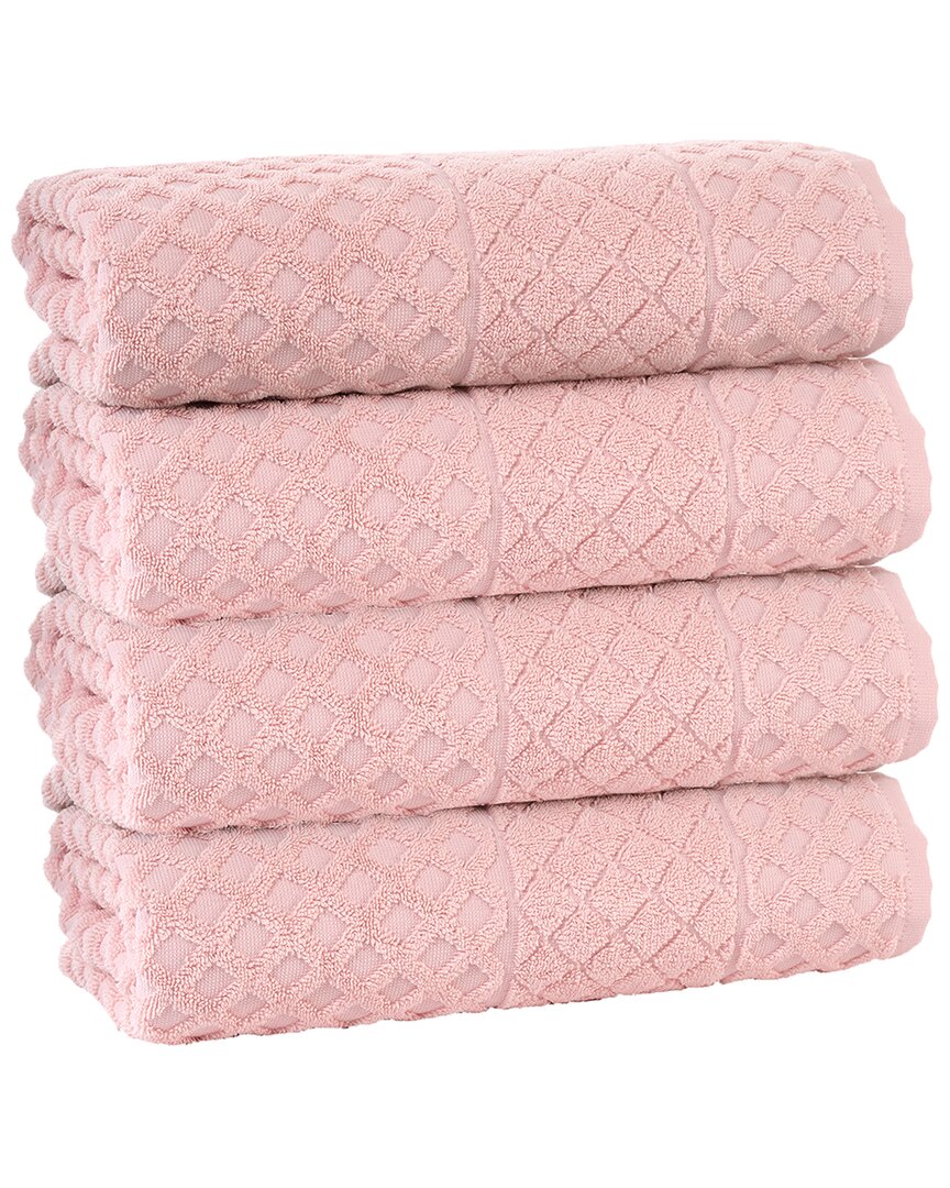 Enchante Home Glossy Turkish Cotton 4pc Hand Towels In Peach