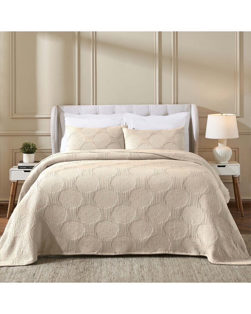 Superior Tanta Medium Weight Crinkle Woven Coverlet In Beige