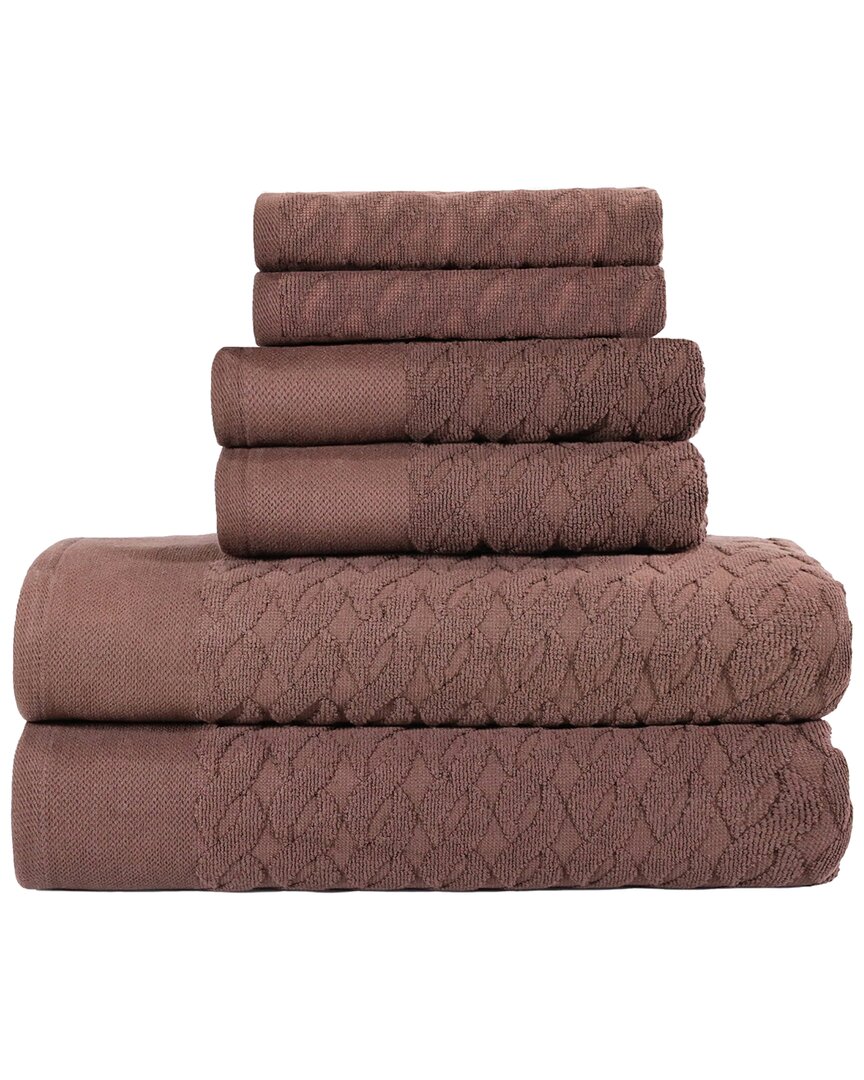 Superior Turkish Cotton 6pc Highly Absorbent Jacquard Herringbone Towel Set In Chocolate
