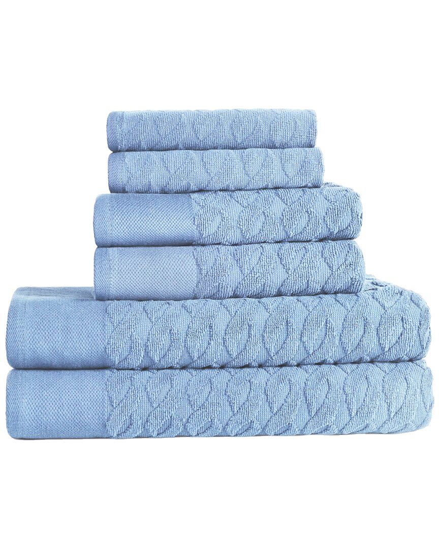 Superior Turkish Cotton 6pc Highly Absorbent Jacquard Herringbone Towel Set In Blue