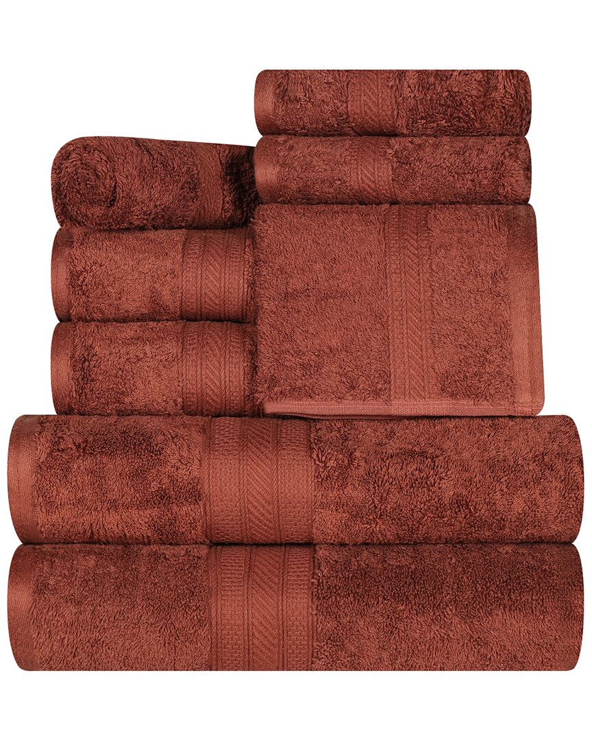 Superior Long Staple Combed Cotton Highly Absorbent Solid 8pc Quick-drying Towel Set In Brown