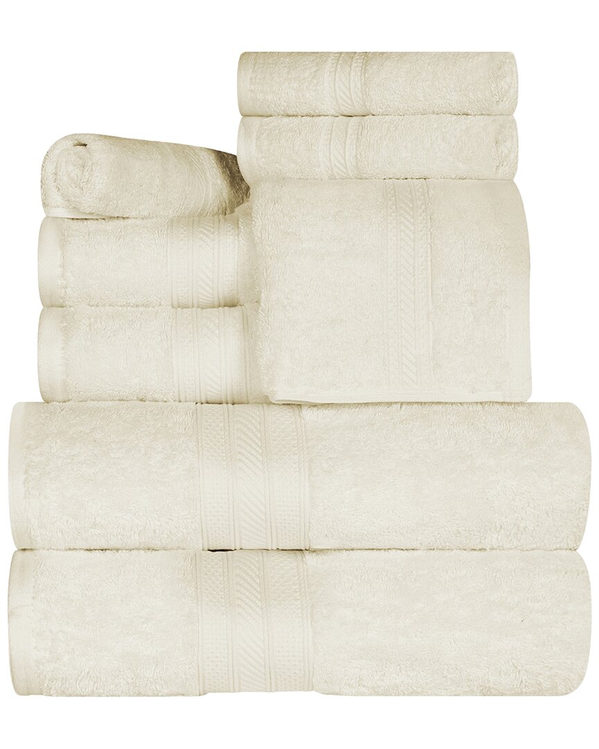 Superior Long Staple Combed Cotton Highly Absorbent Solid 8pc Quick-drying Towel Set In Ivory