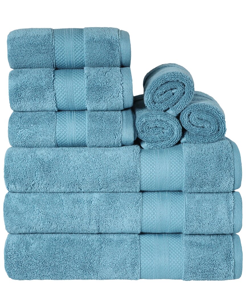 Superior Turkish Cotton Highly Absorbent Solid 9pc Ultra-plush Towel Set In Blue