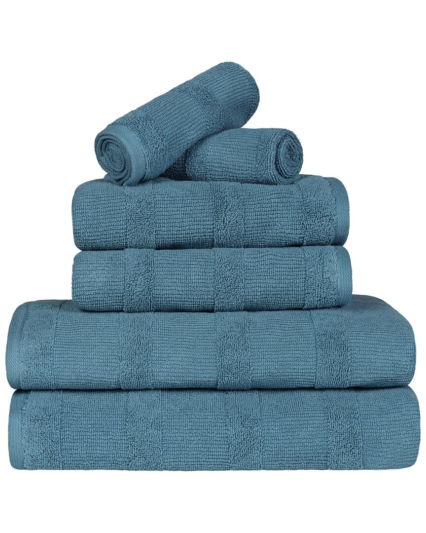 Superior Ribbed Turkish Cotton Quick-dry Solid 6pc Assorted Highly Absorbent Towel Set In Blue