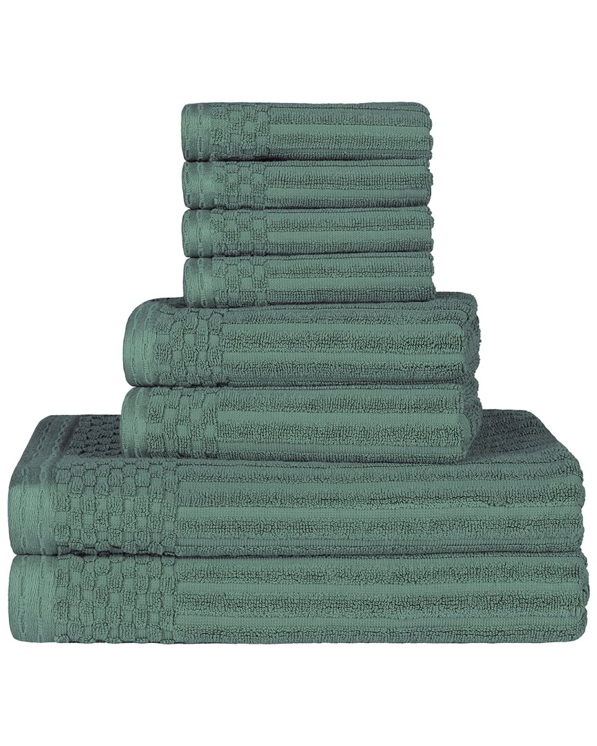 Superior Cotton Highly Absorbent 8pc Solid And Checkered Border Towel Set In Green